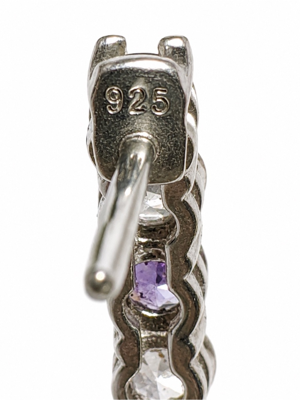 Sterling Silver tanzanite and cz Hoop Earrings - Picture 3 of 3